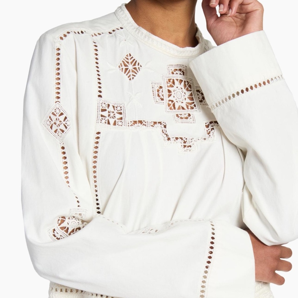 Isabel Marant Severine Crochet Fringe-Hem Long-Sleeve Blouse size 36 - Picture 7 of 8